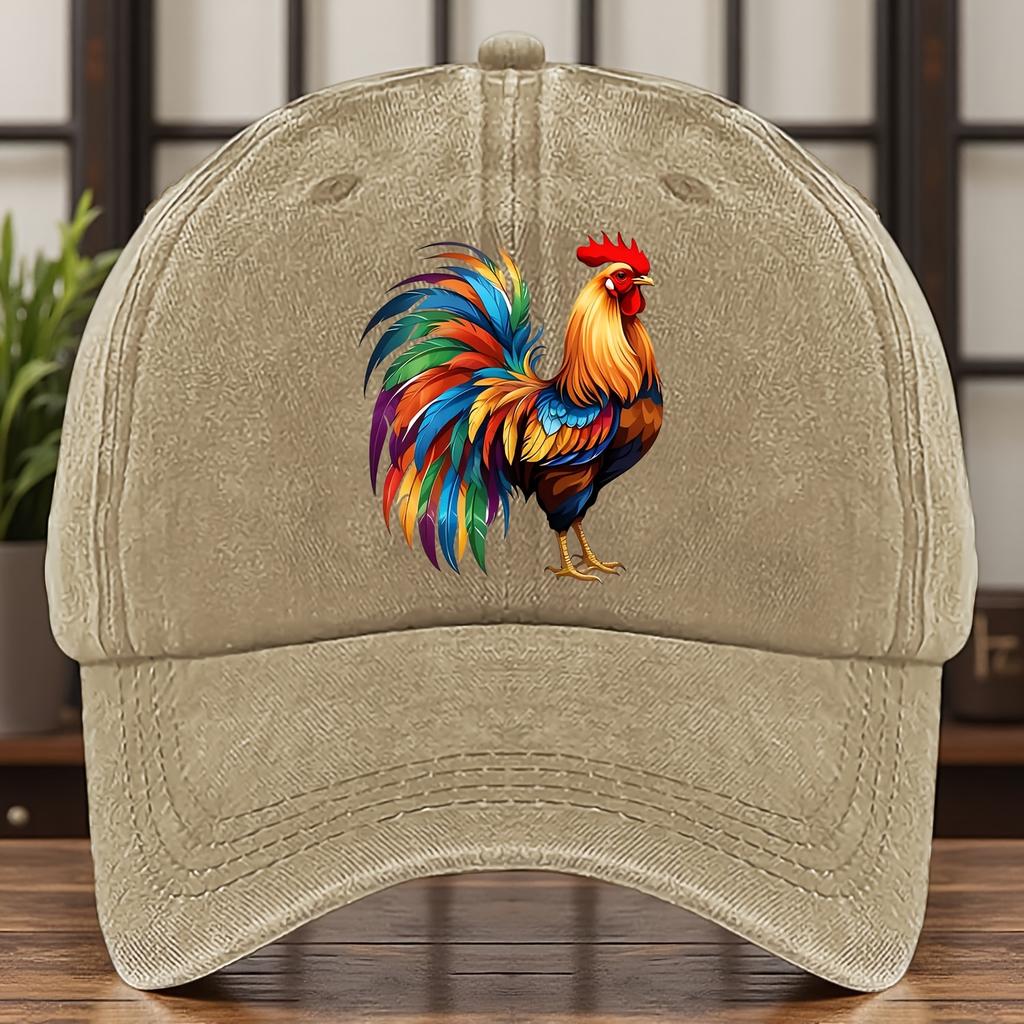 Adjustable Size Vibrant Rooster Print Baseball Cap  Lightweight Cotton Machine Washable Ideal for Casual Attire
