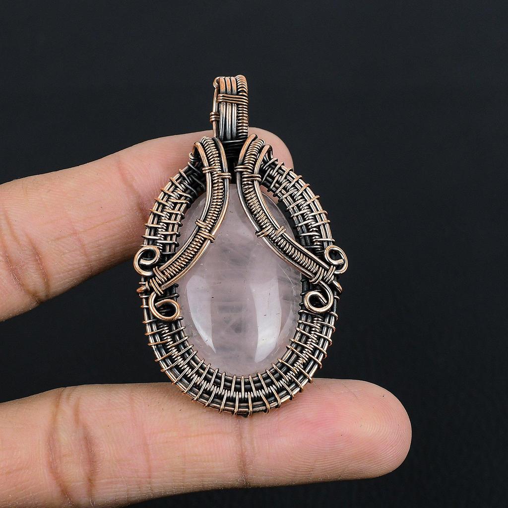 Rose Quartz Jewelry, 999 Copper Wire Wrapped Pendant Handmade Gemstone Jewelry, Gifts For Wife Brand New Pendant