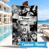 Custom Name Beach Towel Bold Fashion Lady-Gaga Microfiber Beach Towel, Lightweight for Summer Travel, Swimming Pool Fan Birthday Gift