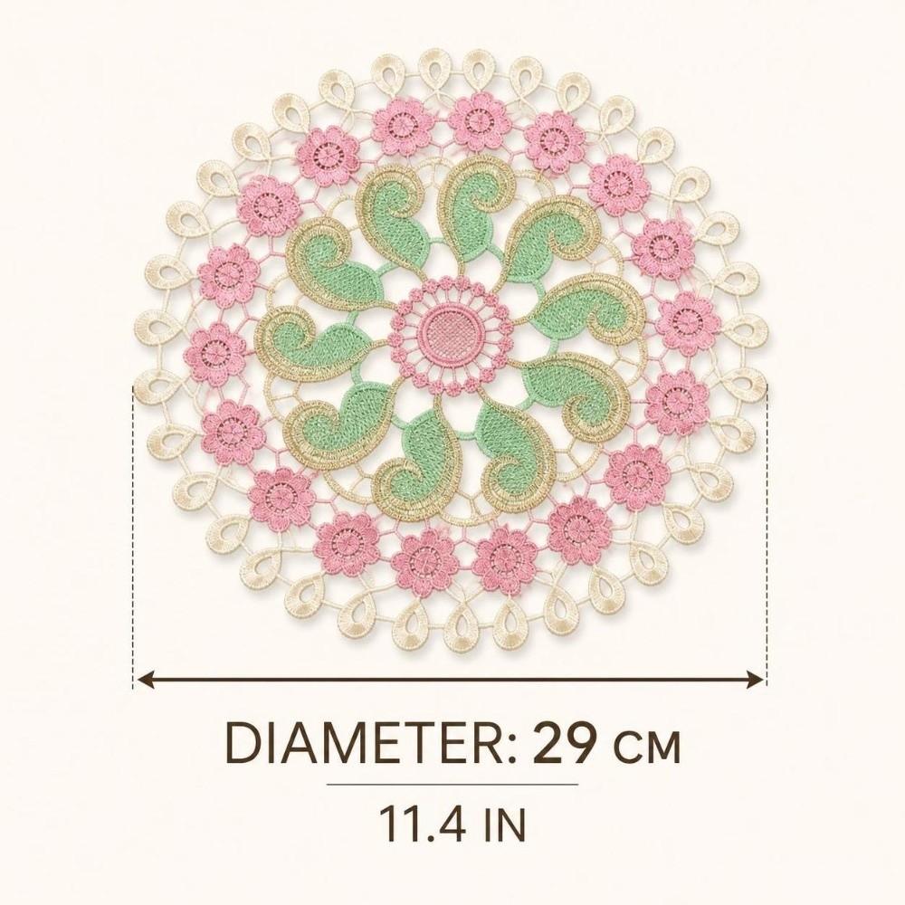 Vintage Embroidery Lace Doily Placemat Mandala Colorful Lace Coaster Table Cloth Round Hollow Table Cup Mat for Kitchen Table