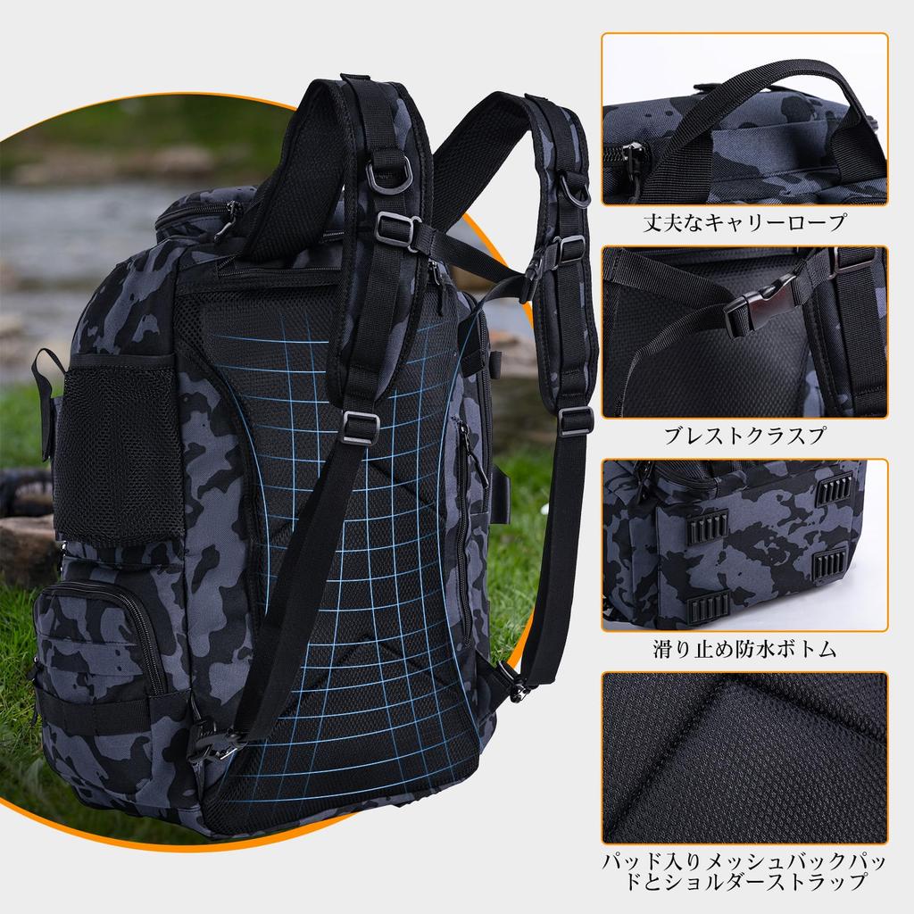Goture Fishing Fishing Tackle 40L Large 900D Oxford SBS for Fishing Tackle Ideal for Stream and Outdoor Camouflage Backpack, Bag, Capacity,