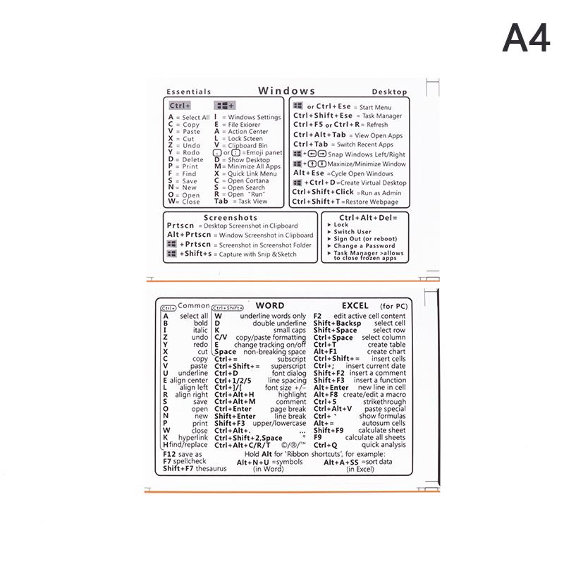 

2 шт. Windows/Word справочная клавиатура компьютер ярлык наклейки клейкие съемные наклейки для быстрого справочника клавиатура руководство A4