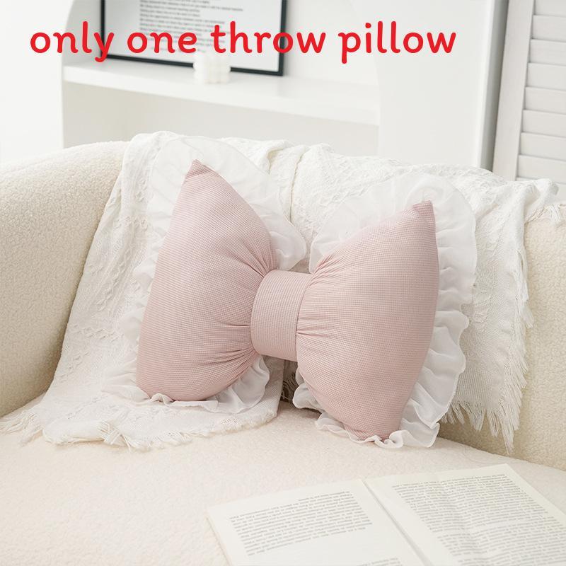 Rosa Satin-Schleifen-Lounge-Kissen mit Plüschbezug für Schlafzimmerdekoration und Bürokomfort