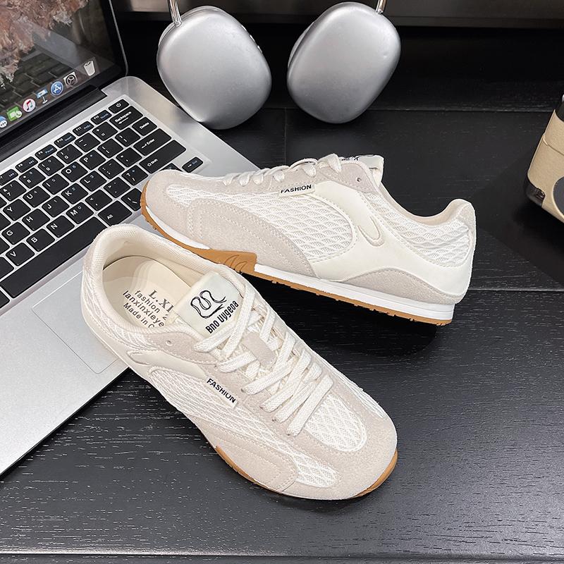 Mode Sommer Neuer Stil Ballett Freizeit Dünnes Netz Damen Schuhe Gummisohle Niedriger Absatz Farbblock Design Freizeitschuhe Trendiges Schuhwerk