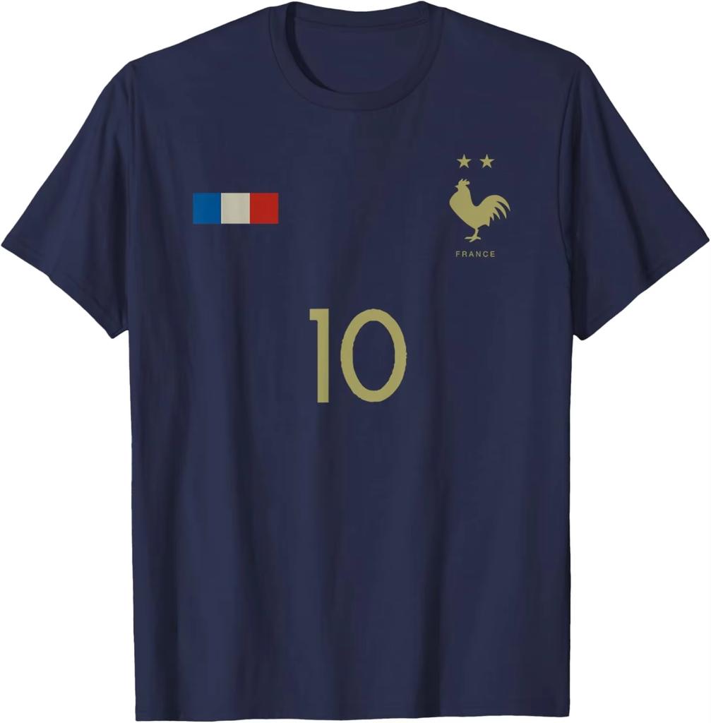 France Football Number 10 Retro Soccer Graphic T-Shirt Breathable Cotton Casual Crewneck Tee