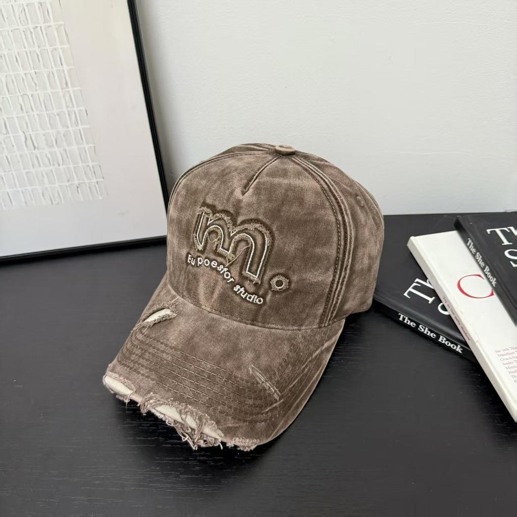 New Retro Style Letter Embroidery Claw Marks Rough Edge Old Ripped Baseball Cap Denim Sunshade Sun Protection Cap
