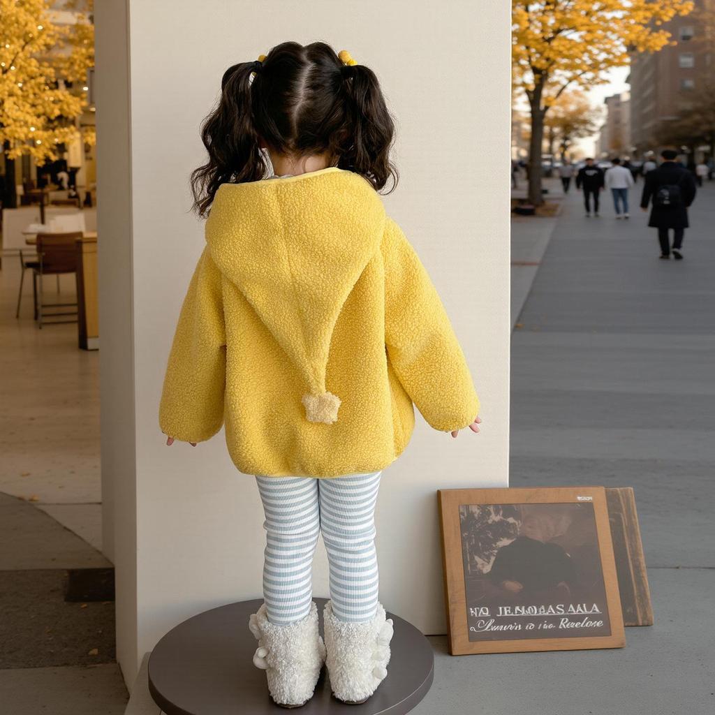Children's Stylish Furry Hooded Sweater Coat - Thick, Warm, and Cozy for Girls.