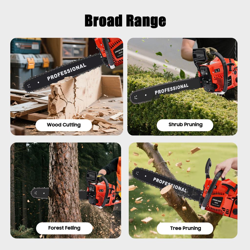 58cc Bensinmotorsag 20 Tommer Profesjonell Kraft 2,6KW Motorsag for Trekapping Tømmerhogst Gård Hage Skogbruk