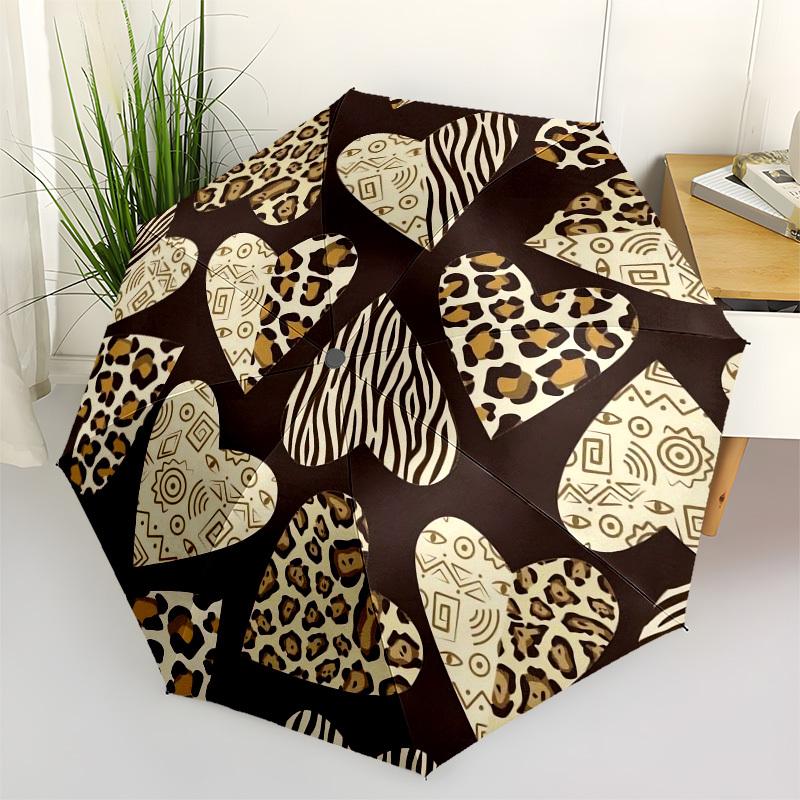 1pc Animal Print Hearts Pattern Umbrella with Plastic Handle,Vibrant Cartoon Pattern,Multi-functional UmbrellaPT253