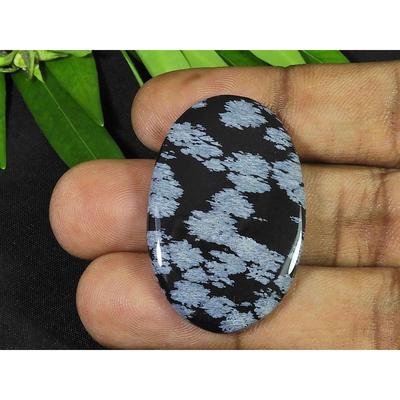 25X39X06MM Naural Snowflake Obsidian Oval Cabochon Loose Gemstone 35Cts. SK-3772
