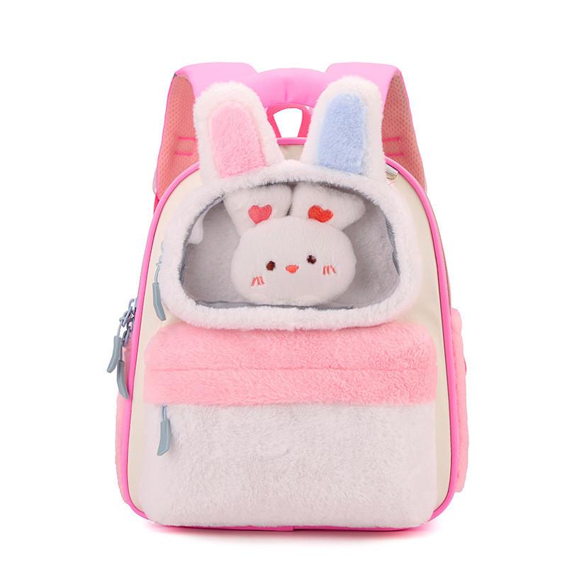 Design Color Blocking Children Plush Backpack With Rabbit And Capybara Toy Plush