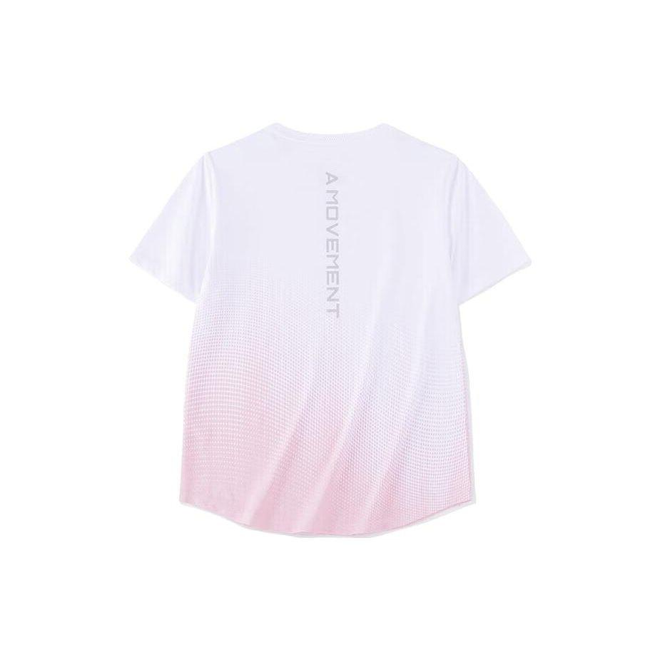 Anta Letter Round Neck Loose Casual Gradient Short Sleeve T-Shirt Women Tops Cloud-Mist-Pink 162320143-3