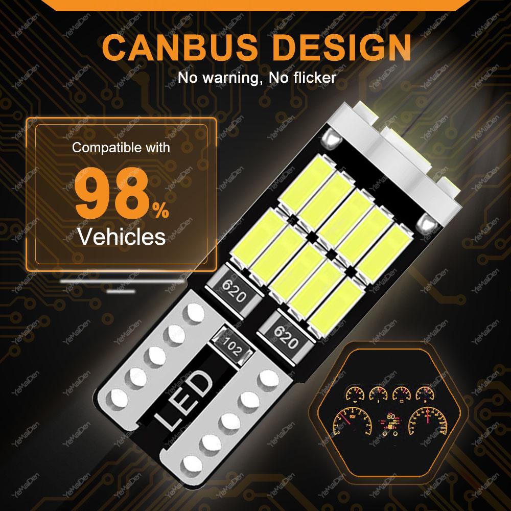 2/4/10/20 PCS T10 W5W LED Bulbs Canbus 12V 4014-26SMD 6500K White Car Interior Dome Reading Door Map Trunk License Plate Lights Dome Lights 6