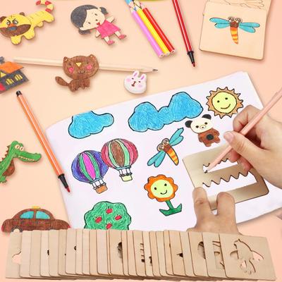 20pcs Montessori Kids Drawing Toys Wooden DIY Painting Stencils Template Craft Toys Puzzle Educational Toys for Children Gifts
