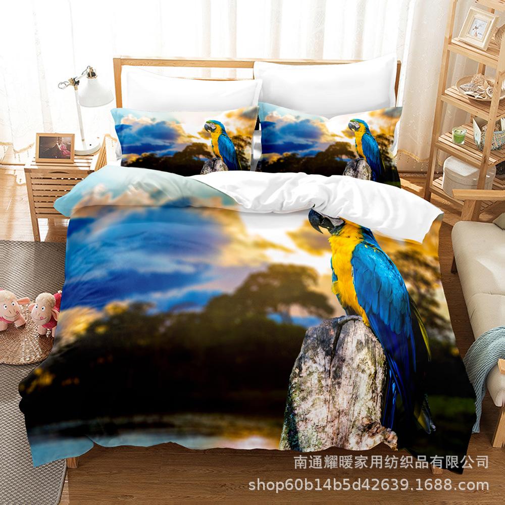 3D Digital Printing Bedding Four-Piece Set Three-Piece Set Parrot Bed Sheet Quilt Pillow