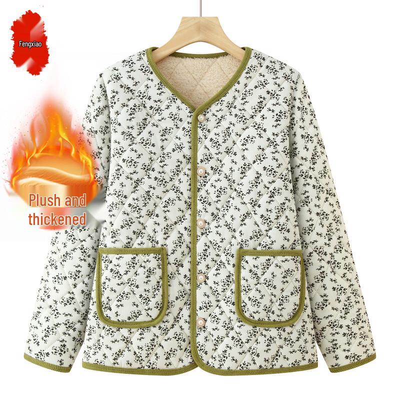 Women's Mid-Aged Fleece-Lined V-Neck Cardigan Jacket