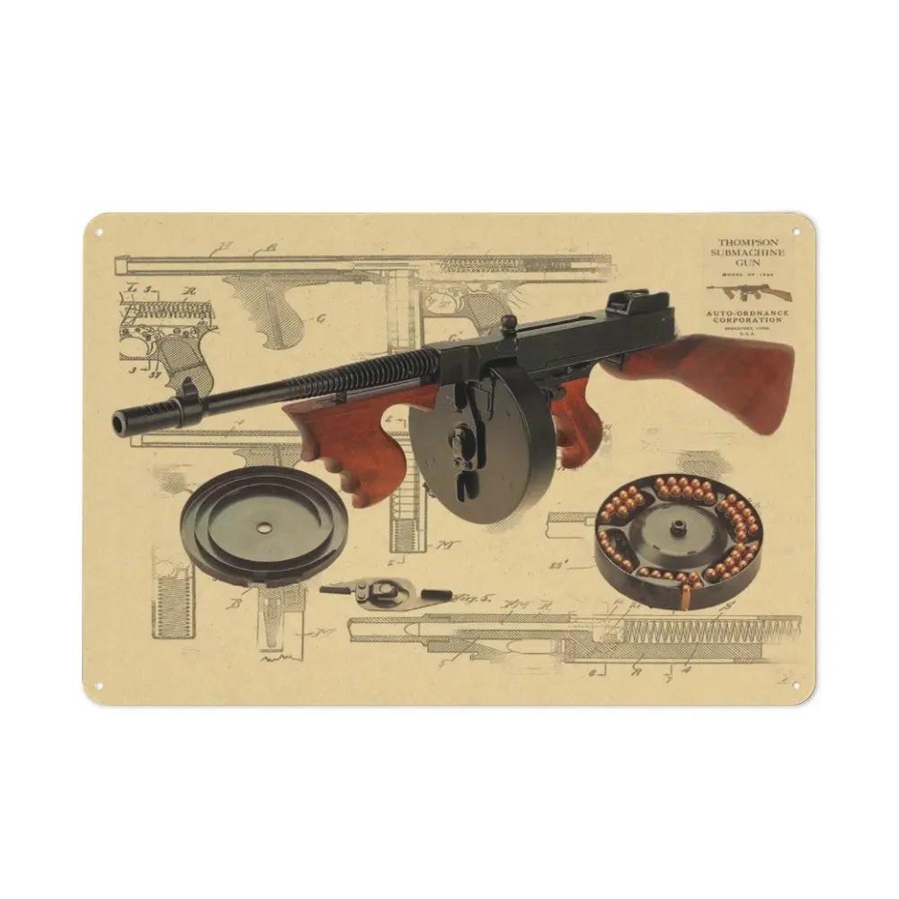 Vintage Waffe Pistole Poster Maschinengewehr Retro Militärfans Gewehr Metall Blechschild Plakette Für Man Cave Zuhause Zimmer Club Wanddeko 40x30cm