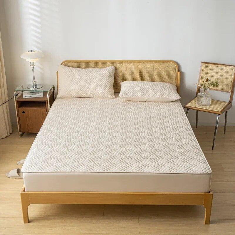 Waterproof Mattress Cover Quilted Fitted Sheet Queen Size Fit Sheet With Elastic Band Bedsheet Solid Color Mattress Protector