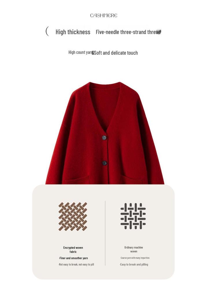 2026 Autumn/Winter Women's Oversized V-Neck Cashmere Cardigan Sweater