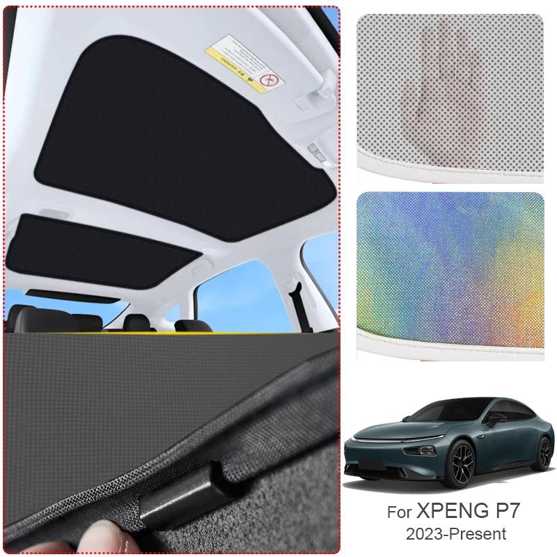 Car Sunroof Sunshade Cover For XPENG P7 2023-Present Colorful Ice Nano Heat Insulation Skylight Anti-UV Auto Accessories