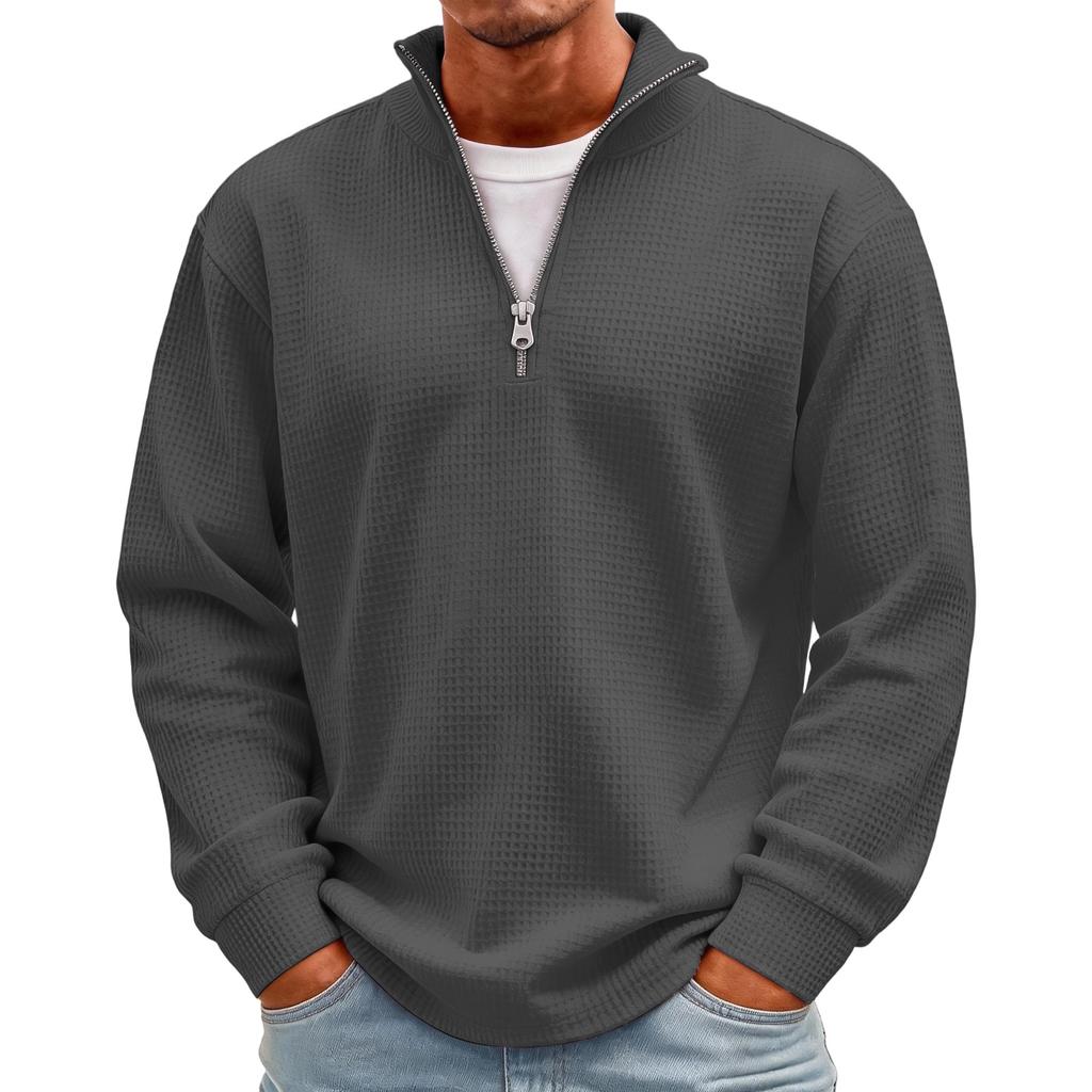 Men's Casual Knit Long Sleeve Pullover with Stand Collar and Ribbed Cuffs