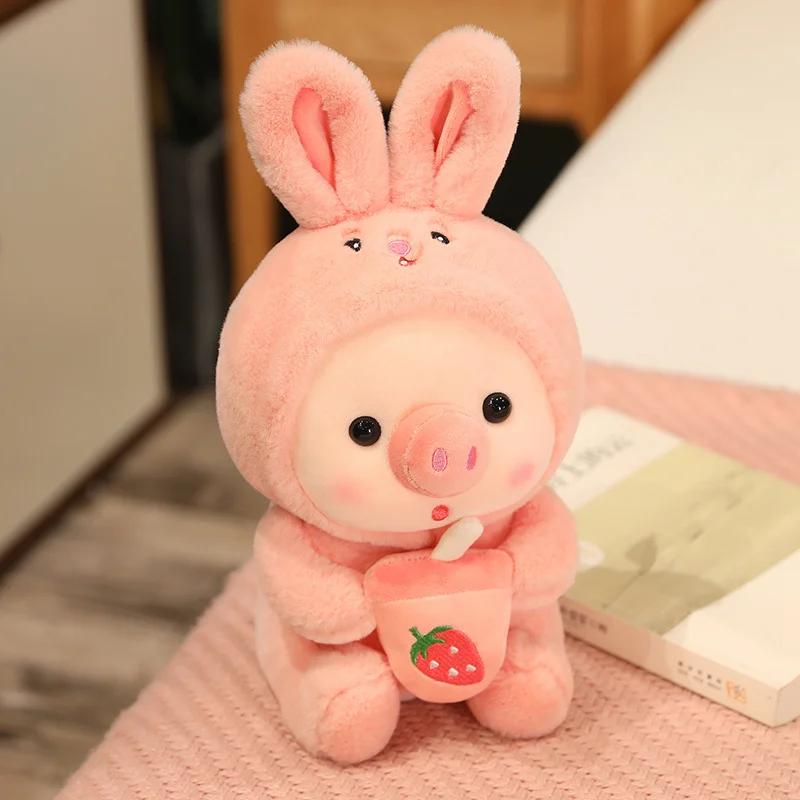 25cm Cosplay Unicorn Frog Tiger Bunny Milk Tea Funny Pink Pig Plush Toy Sweet Girl Cuddly Baby Appease Doll Birthday Gift Kid
