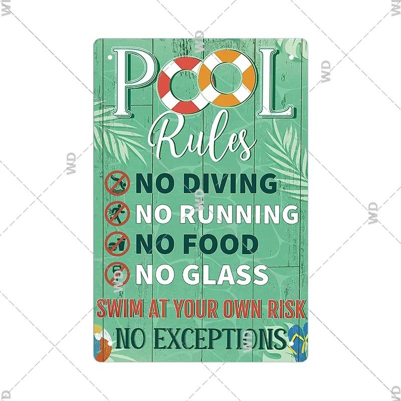 Tin Sign Pool Funny Rules Vintage Plaque Welcome Warning No Swimming Instruction Metal Sign For Home Pool Store Club Wall Decor