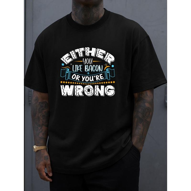 

European sizes Men s Bacon Lovers T-Shirt - Funny Bacon Print Short Sleeve Crew Neck Tee, Breathable Casual Shirt Suitable for Daily Wear, Gifts 4XL чорний