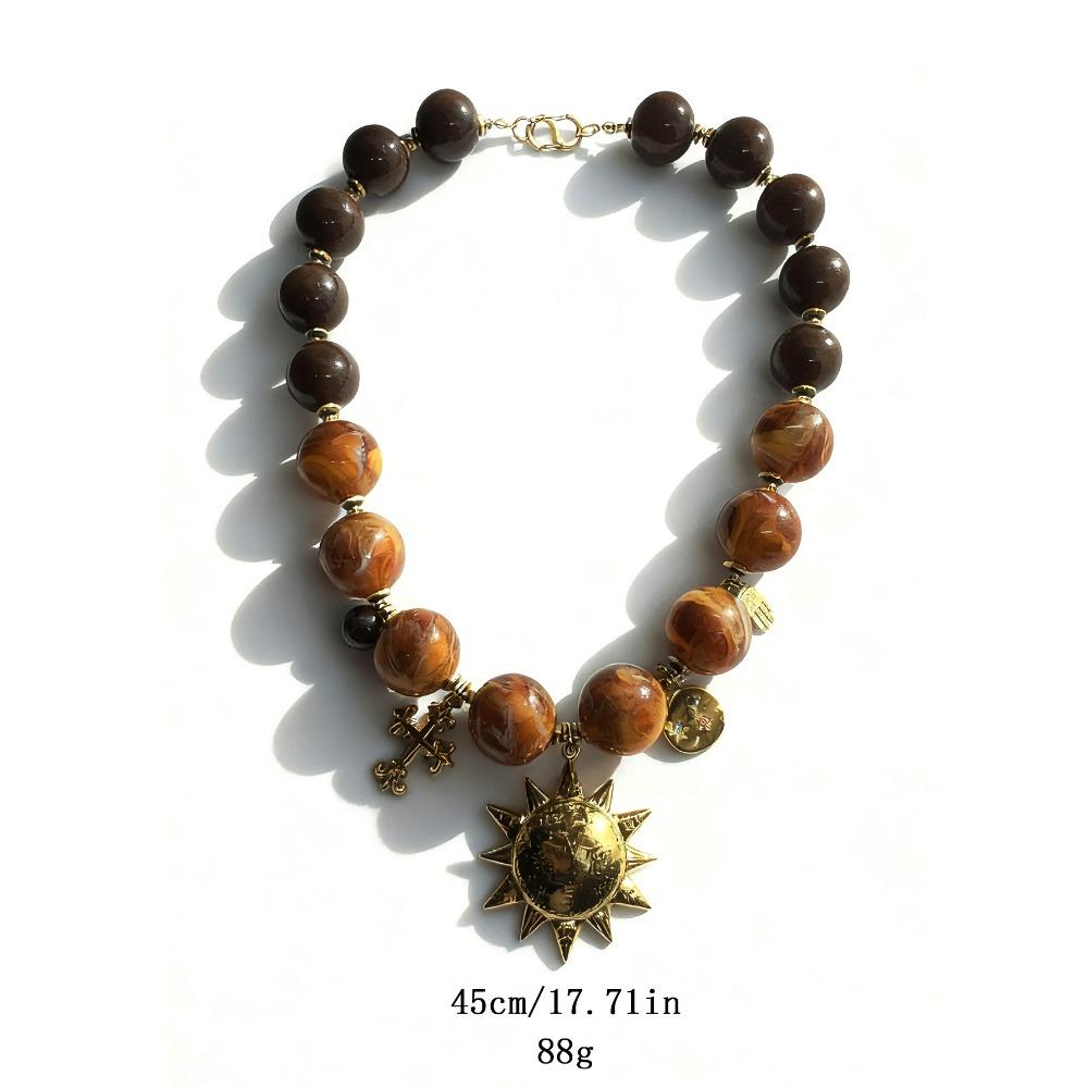 Designer's New Retro Style, Stainless Steel, Sun Pendant, Resin, Acrylic Bead, Jewelry, Necklace