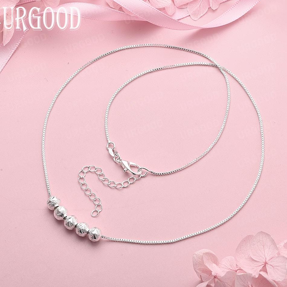 

925 Sterling Silver Checkered Chain Bead Necklace Fashion Gift Wedding Jewelry 45cm