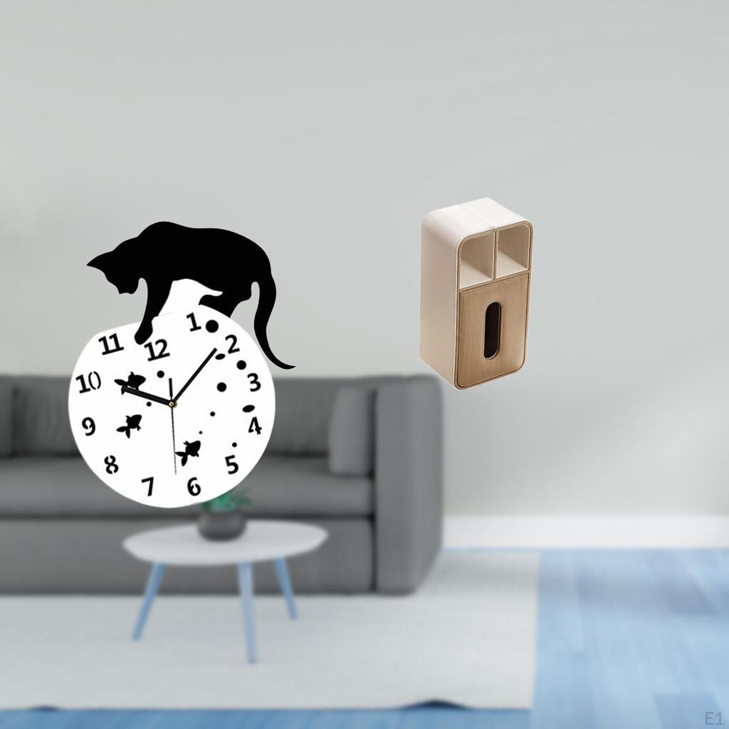 Silent Hanging Cat Clock with Quiet Movement And Multipurpose Tissue Dispenser for Living Room