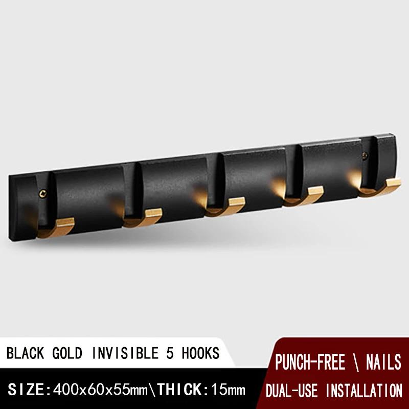 Black Golden Robe Hooks Folding Towel Hanger Nail Free Installation Wall Hooks Coat Clothes Holder Rack Coats 1-6 Hook Bathroom