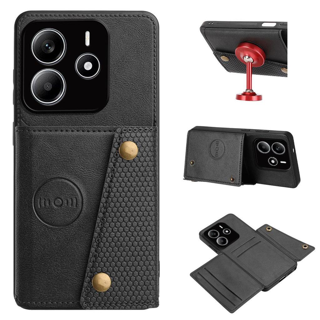 PU Leather Wallet Phone Case for Xiaomi Redmi Note 14 5G Multiple Card Slots Dual Metal Button Closure Shockproof Full‑Body Protective Cover