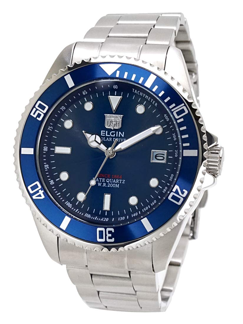 Solar 20 ATM Water Solar Blue ELGIN Diver s Watch, Resistant, Powered, Men s, Dial, FK1426S-BL