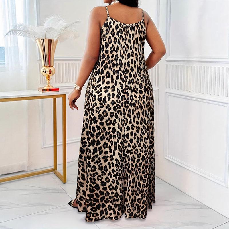 Leopard Print Plus Size Spaghetti Strap Cami Dress for Women
