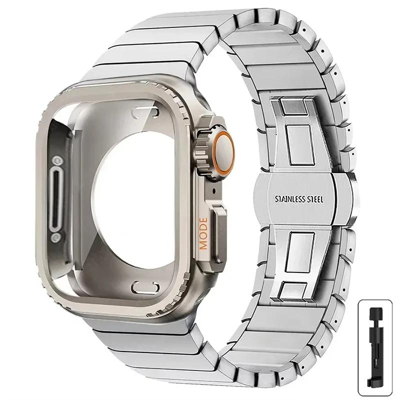 Etui+Pasek do Apple Watch Band 10 42 46mm Ultra 2 49mm 9 8 7 6 SE 5 Stalowy Metalowy Ochronny Korpus Ulepszenie dla Iwatch 45mm 44mm