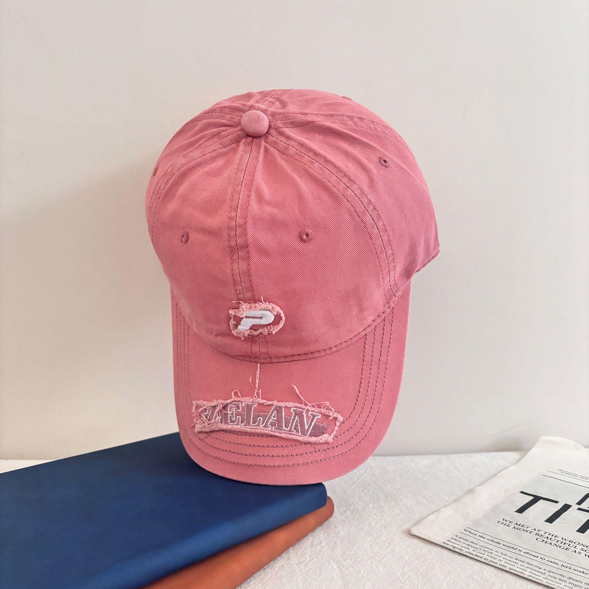 

2025 new spring and summer P letter embroidered washed baseball cap men s and women s enlarged face small sunshade cap M（56-58cm） рожевий