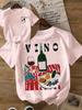 With A Fruit and Wine Pattern Printed Tshirt for Women SpringSummer Fashion Trend Top Neutral Short Sleeve Comfortable Tshirt