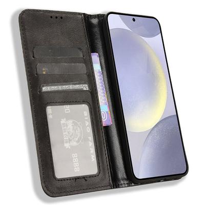 For Samsung Galaxy S24 Retro Phone Case Magnetic Closing Wallet Leather Cover