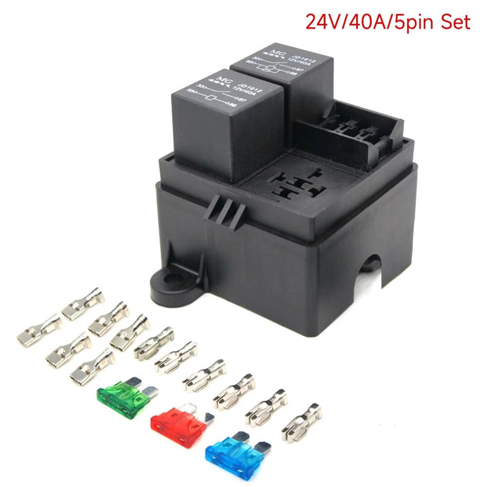 12V/24V Marine Sicherungskasten 3-fach 4/5-polig 40/80A Auto Sicherungssatz Vorverdrahtet Doppelter Stromkreisschutz Sicherungsrelaisbox für LKW Wohnmobil Boot