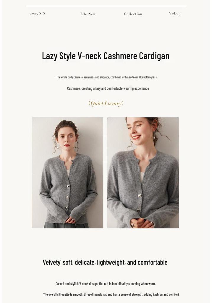 Round Neck Loose Cashmere Cardigan: Women's Long Sleeve Knit Sweater with Pockets - Autumn/Winter Outerwear.