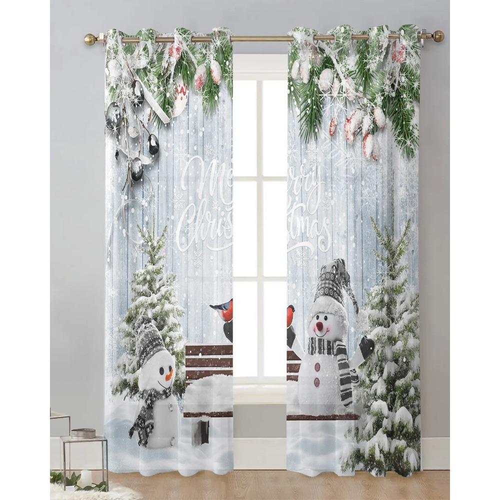 Weihnachts-Schneemann-Stechpalmenbeeren-Chiffon-Vorhänge für Wohnzimmer, Schlafzimmer, Küche, Dekoration, Fenster, Voiles, Tüllvorhang