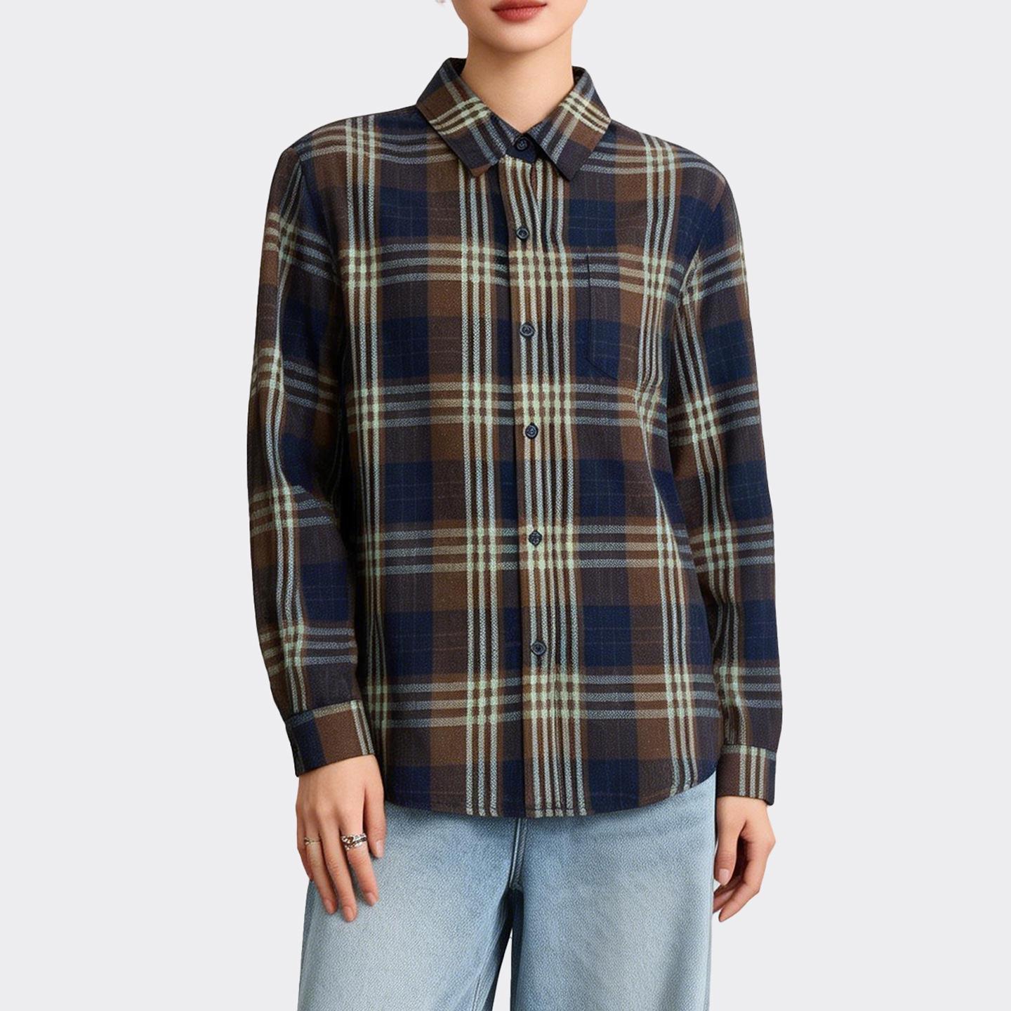 Women s Versatile Plaid Loose Long Sleeve Shirt Jacket - Spring 2026 Extra Large