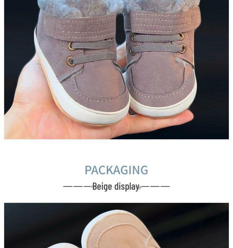Baby High-Top Yellow Walking Shoes - Thick Plush Cotton, Non-Slip Soft Sole, Warm Boots for Boys (0-1 Year)
