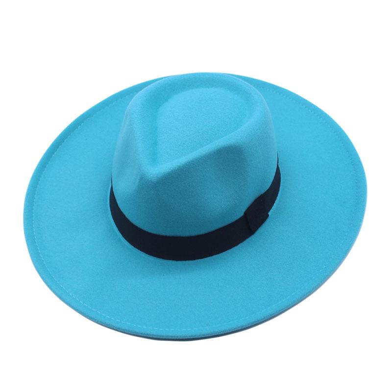 European and American Felt Hat Big Edge Cm Woolen Top Hat Autumn and Winter Square Black Webbing Men's and Women's Jazz Hat