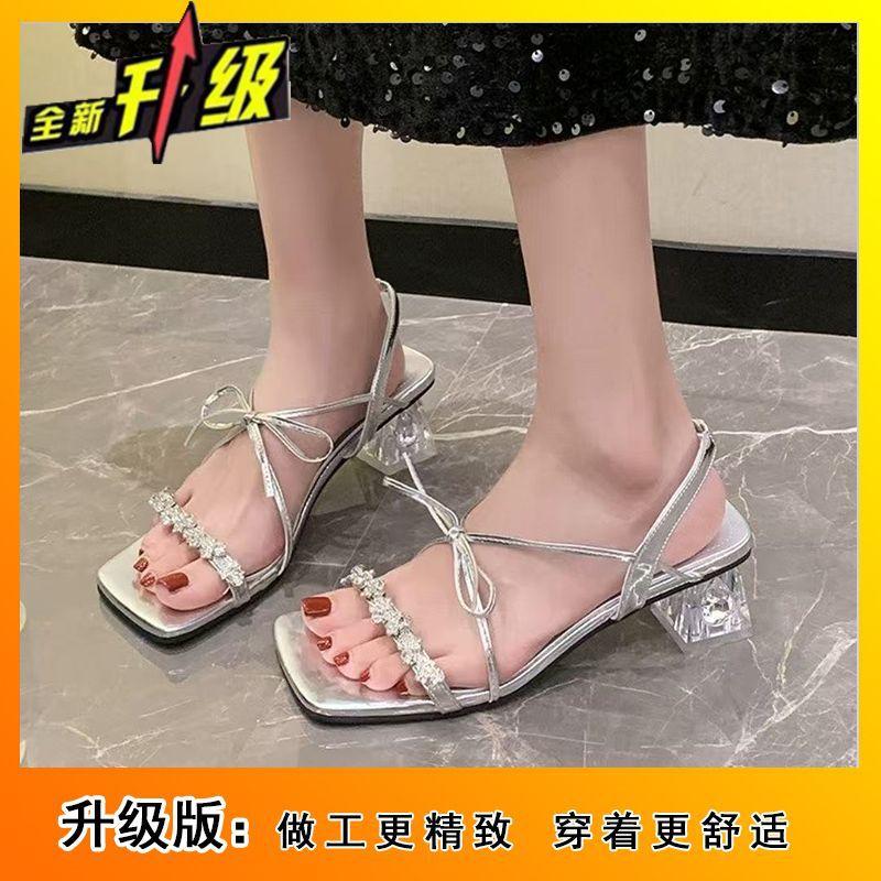 Fairy style thick heel with thick heel sandals 2025 summer new fashion versatile bow French small sandals