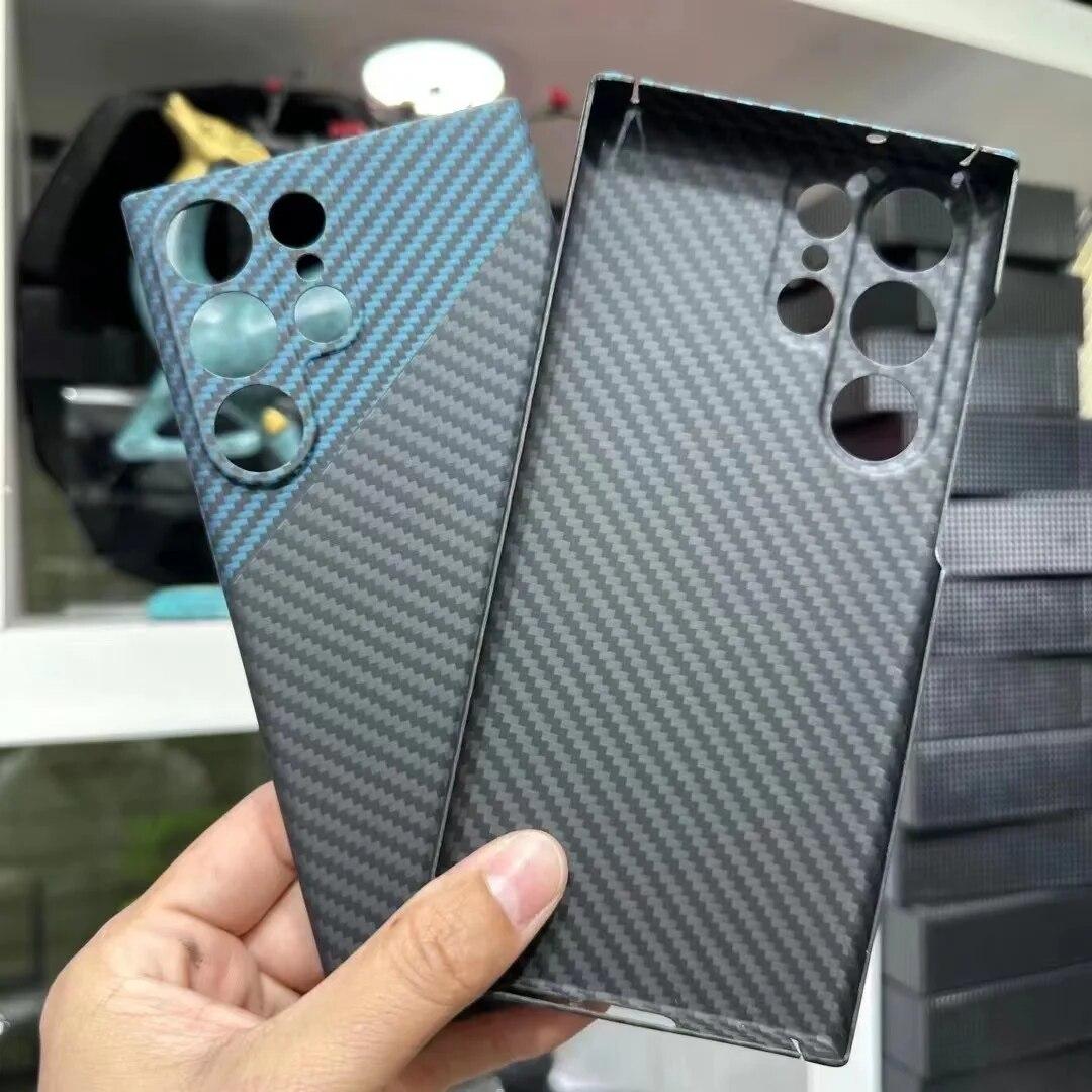 

Карбоновий чохол з вуглецевого волокна для Samsung Galaxy S22/s23/24 Ultra Захист об’єктива Арамідне волокно Anti-fall Чохол Galaxy S22 Plus For S24 синій
