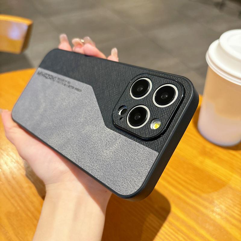 Color Matching PU Leather Phone Cover For iPhone 16 Pro Max 15 Pro 14 13 12 11 Matte Shockproof TPU Hard Slim Case
