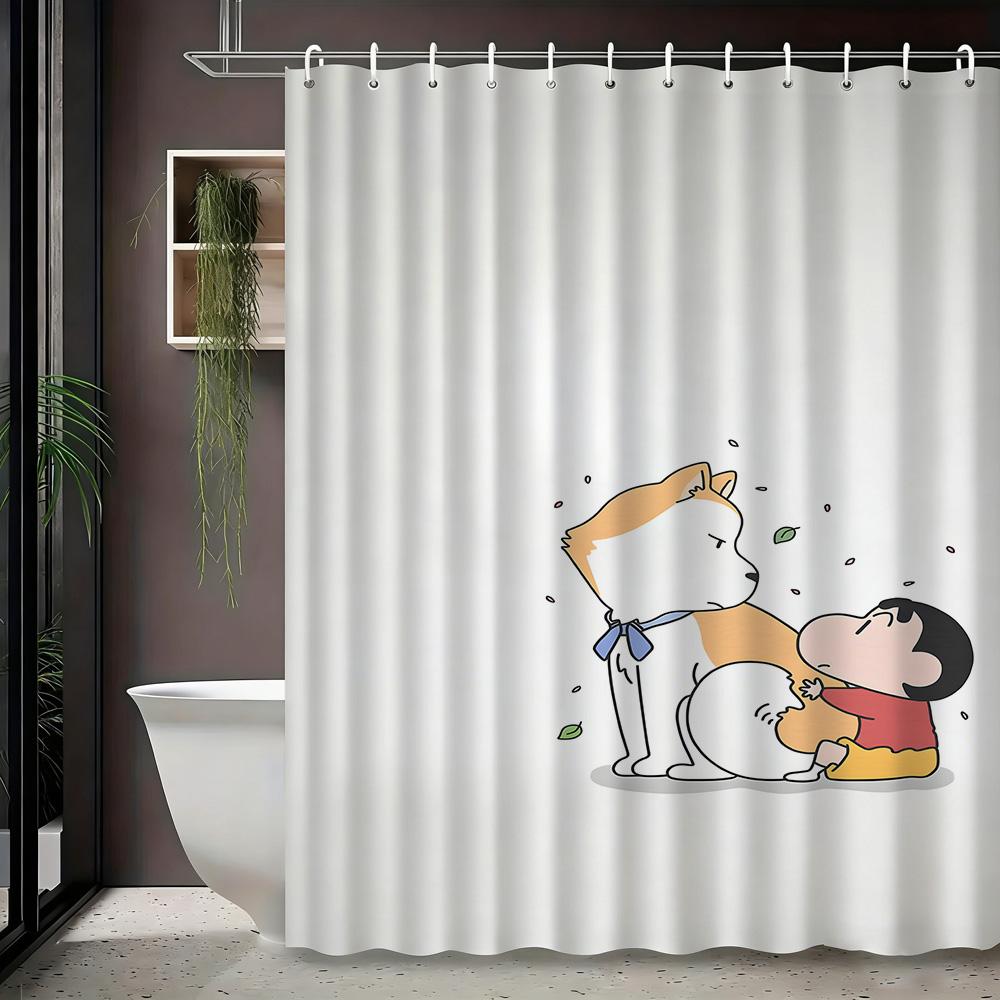 

Crayon Shin-Chan Funny Character Scene 2D Print Waterproof Shower Curtain, Blue Bathroom Decor With Hooks W60H190(CM)-1 Pcs