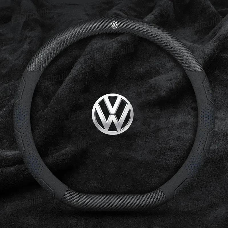 For Volkswagen T-ROC T-Cross Touareg Polo Passat Golf GTI Beetle Magotan Tiguan CC Carbon fiber Leather Car Steering Wheel Cover